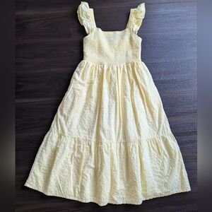 LOFT Butter Yellow Cotton Smocked Midi Sundress Small Cottagecore